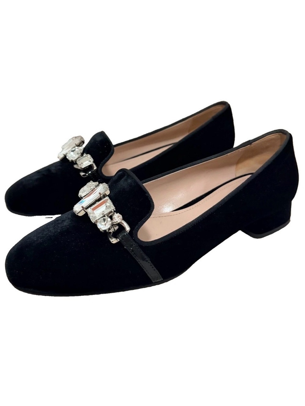 Miu Miu Black Velvet Crystal-Embellished Loafers